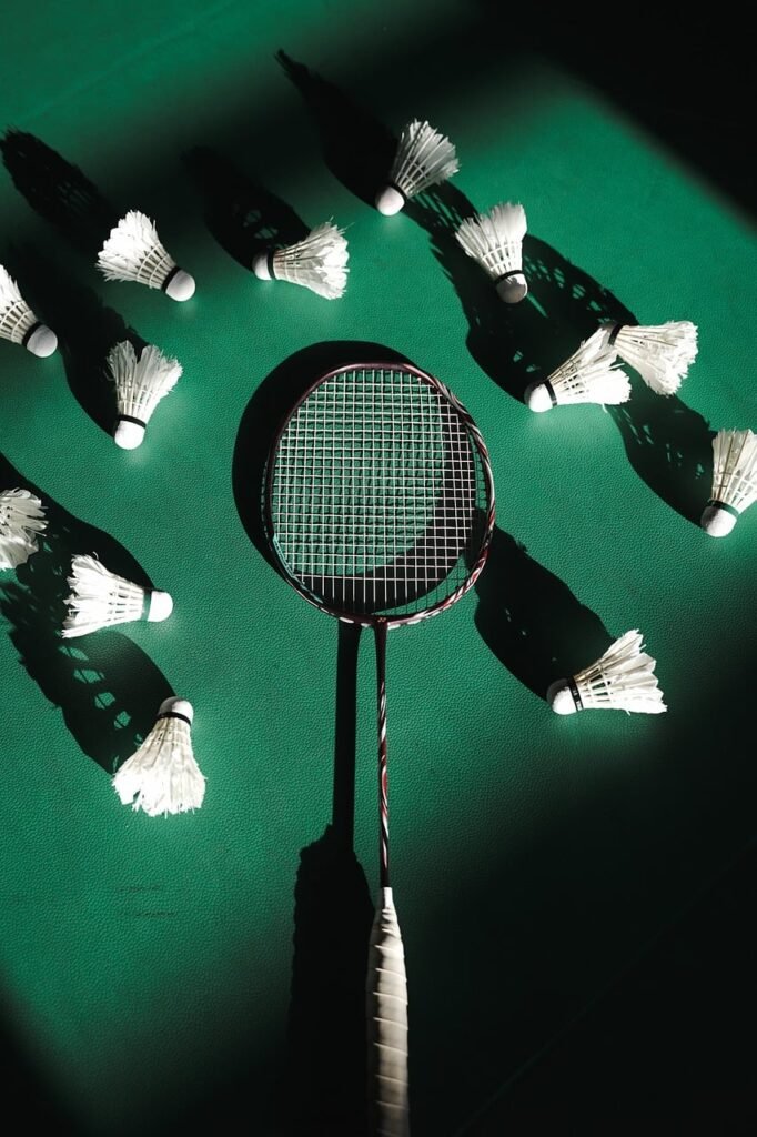 badminton, racket, sport, game, equipment, hobby, shuttlecocks, indoor, sunlight, morning, court, floor, halflight, afterglow